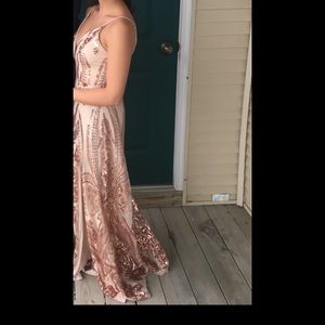 Long Rose Gold Sequin Formal Dress